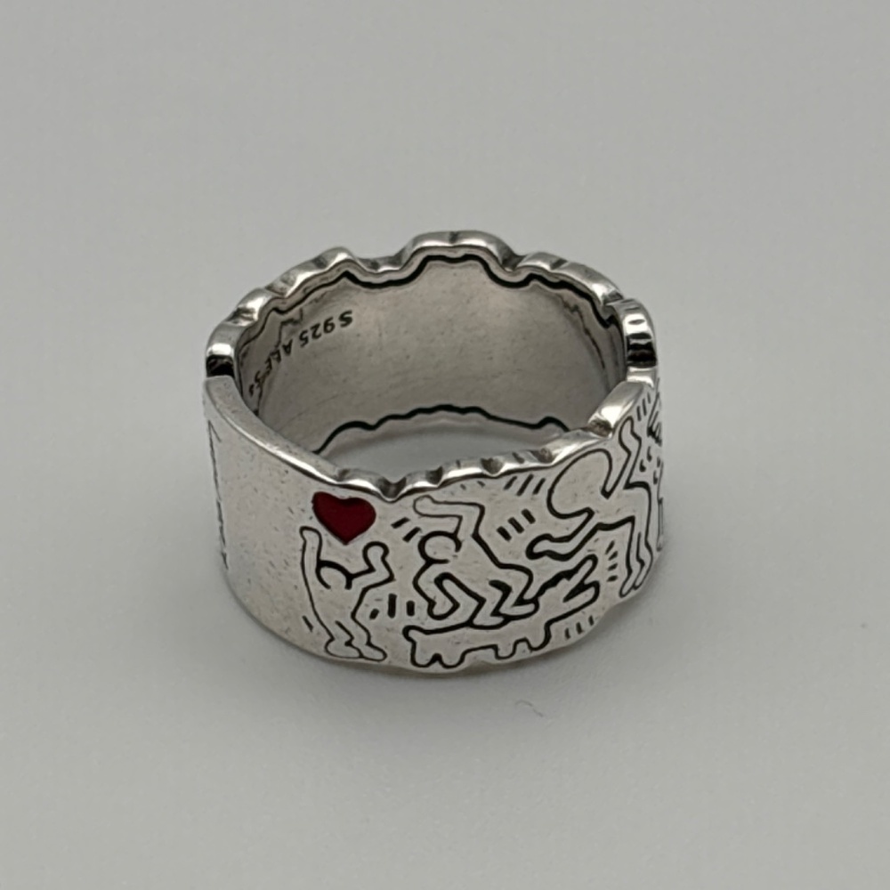 Silver Color Ring - Size 6.5 - Keith Haring inspired design